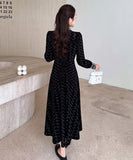 【ロング＆ミニ】ヘップバーン風 ベロアドレス ビジュー 上品 デート 女子会 LW2-DD6026