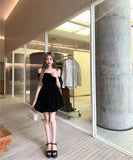 2色ミニドレスAラインオフショルダーリボン着痩せ気質体型カ韓国っぽ誕生日ドレスエレガント同伴 WQ2-XKD-D337B-3609-May28