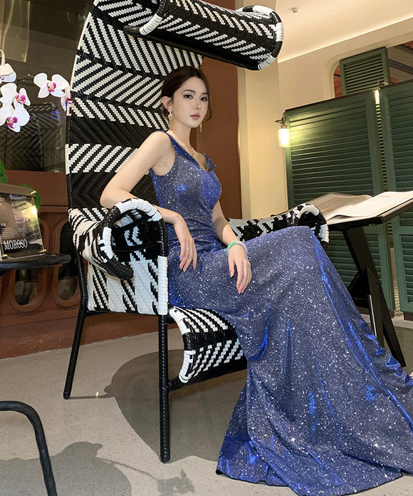 Lady's coco ロングドレス キャバドレス セクシー オフショルダー スパンコール スリットドレス 誕生日会 結婚式 二次会 LW2-XHY917022