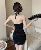 【2色】 ミニドレス セクシー キャバドレス レース ホルターネック ナイトクラブ タイトドレス パーティー ホルターネック WQ2-ZED885246BH453