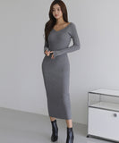 【3色】膝丈ドレス キャバドレス セクシー 韓国風 Vネック ボディコン リブニット タイト 出勤 デート JC2-MLS57256151