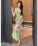 【3色】ロングドレス セクシー スリム 美シルエット スリット入り ボディコン キャミワンピ パーティー 二次会 JC2-DD5650