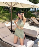 【4点セット】2色 三角ビキニ水着ワンピースクロシェ編み hot girl ホルターネックセクシーSNS話題 WQ7-DP-A10394