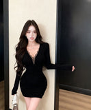 【2色】 ミニドレス キャバドレス セクシー  ナイトドレス ミニ丈 タイトワンピース Vネック LW2-XKDD342-8187-Oct18