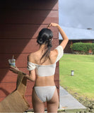 ビキニ水着モノキニ上下セットパフスリーブカワセクシー温泉海おしゃれ韓国っぽ WQ7-BY3115