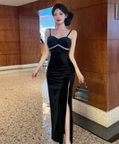 Lady's coco ロングドレス キャバドレス  セクシー ベロア キャミワンピース スリット入り 上品セクシー ハイウエスト ドレス  結婚式 二次会 披露宴 パーティー 上品 LW2-DD5946