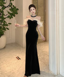 【2色】 ロングドレス キャバドレス セクシー ベロア マーメイドドレス ビジュー 仕上げ ウエストシェイプ シルエット 二次会 パーティー 披露宴 上品 LW2-OYF8731