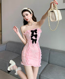 ミニドレスキャバドレスベアトップセクシーリボンフリルイベントナイトクラブ大人可愛い指名誕生日パーティー WQ2-ZED883668GT510