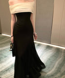 Lady's coco ロングドレス キャバドレス セクシー フレンチ風 ブラック×ホワイト バイカラー ワンショルダー ワンピース 上品ドレス デート 女子会 二次会 披露宴 パーティー LW2-XHY919306