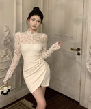 【2色】Lady's coco ミニドレス キャバドレス 清楚セクシー レースシースルー ロングスリーブ 大人可愛い 着やせ ボディコン ウエストシェイプ デート 女子会 お出かけ JC2-XKDD342-581-Sep28