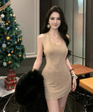 ミニドレス キャバドレス セクシー 上品 ノースリーブ ホルターネック ギャル感 バックオープン ビジュー付き クラブ JC2-MKEJ-E212B-1201