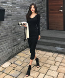 【3色】膝丈ドレス キャバドレス セクシー 韓国風 Vネック ボディコン リブニット タイト 出勤 デート JC2-MLS57256151