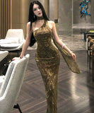 Lady's coco ロングドレス キャバドレス セクシー ワンショルダー タイト フレンチレトロ ワンショルダー パーティー JC2-XHY919311