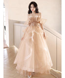 ロングドレス キャバドレス パーティードレス  チュール フレンチムード オフショルダー シャンパンカラー ステージ映え バースデー パーティー エンゲージメント JC2-ASNE201