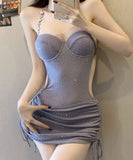 水着 ビキニ モノキニ ラメ ラインストーン パープル 小胸さん向け ワイヤー入り 盛れる 温泉 リゾート JC7-KSD060