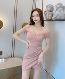 【3色】キャバドレス ミニドレス セクシー 谷間露出 ワンショルダー タイトドレス YH2-DD8137