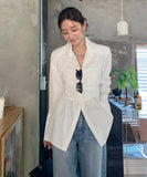 【2色】トップス レディース エレガント 韓国風 バックリボン ブラウス 長袖 無地 シャツ 出勤 デート お出かけ JC1-JW8339XJMB089