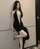 ミニドレス キャバドレス セクシー ホルターネック シアー切り替え タイトワンピ キラキラ 透け感 夜遊び 指名 JC2-XHY9315