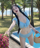 【3点セット】水着 ビキニ セクシー ニット ストライプ ホルターネック 小胸さん向け 写真映え 温泉 リゾート JC7-DP-A22986
