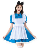 【3点セット】夢かわ コスプレ ハロウィン アリス  エプライムブルー ロリータフリル メイド服 仮装パーティー JC2-XJY6028