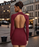 ミニドレス キャバドレス セクシー タイトワンピース 背中あき 長袖 バックオープン スリムフィット ミニ丈 LW2-YSQYDFG1960