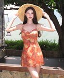 ミニドレス　小花柄ホルターネックワンピース 夏のリゾート映え・タイ風バックレスドレスHMZ7-CDYFZ6-141-92590500