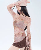 【3点セット】水着 ビキニ セクシー オフショルダー ドット柄 チュール 細見え ギャザー 長袖 ビーチ 温泉 JC7-KSD2639