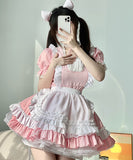 【4点セット】 セクシー コスプレ ハロウィン ピンク 猫耳 メイド ロリータ コスチューム イベント ケモノ 制服パーティー JC2-XJ8679