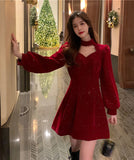 【2色】ミニドレス キャバドレス セクシー 韓国風 ツイード風 ツイード風 ウエストマーク スタイルアップ Aライン デート 成人式 JC2-MN219