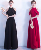 【2色】ロングドレス  キャバドレス ゆったり Aライン ハイウエスト フレアスカート 上品 清楚 ホルターネック 結婚式DQ2-SJ3688