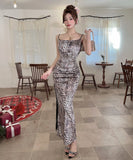 【3色】ロングドレス キャバドレス セクシー 胸元大胆 レオパード柄 ベロア素材 キャミワンピ タイトシルエット 指名 JC2-DD6330