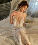 Lady's coco ランジェリー  セクシー 大人可愛い  ネグリジェ レース 深V 背中あき  LW2-GR19909