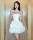 ミニドレス キャバドレス パーティードレス  フレンチ 花嫁 サテン ベアトップ ボリュームスカート 上品 エンゲージメント バースデー JC2-JSXA848