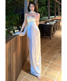 ロングドレス キャバドレス セクシー ベアトップ 着痩せ ショール付き スパンコール パーティー 誕生日 JC2-XHY919335