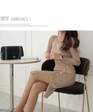 【2色】膝丈ドレス キャバドレス セクシー きれいめ タイト ニットワンピ ウエストマーク スリット 上品 細見え オフィスコーデ  デート JC2-ZED88021E325