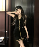 Ladys coco ミニドレス キャバドレス セクシー ボディコン ホルターネック フレンチ風 ヴィンテージ風 ベルト付き 上品 ボディコン クラブ JC2-XKDD435A-6006-Sep25