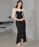 2点セット 膝丈ドレス キャバドレス エレガント パフスリーブ 気質 おしゃれ YH2-ZED88359A71