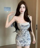 ミニドレス　新中華風レースキャミワンピース 秋花柄 ウエスト引き締め 細見えスリムデザインHMZ2-XKDD200-2389A-Jun10