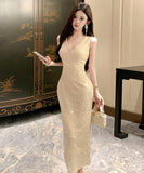 ロングドレス キャバドレス セクシー Vネック バックオープン スリット入り キラキラ JC2-WDS5562