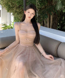 Lady's coco ロングドレス キャバドレス セクシー  チュール切り替え リボンキャミワンピ ウエストマーク フレアシルエット JC2-CD1-119-97380720