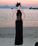 ロングドレス キャバドレス セクシー ホルターネック ボディコン チュール 細見え シースルー パーティー JC2-CD6-157-83220550