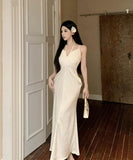 Lady's coco ロングドレス キャバドレス セクシー サテン Vネック ストラップ おしゃれ きれいめ  お腹カバー JC2-CD7-349-5560720