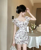 【4色】キャバドレス ミニドレス 花柄 タイトドレス セクシー 谷間見せ おしゃれ YH2-DD6348