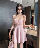 【4色】ミニドレス キャバドレス セクシー ベアトップ Aライン バックレス 谷間見せ ナイトドレス 夜遊び 指名アップ JC2-YM8891