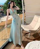 ロングドレス キャバドレス セクシー フレンチ 立体フラワー ホルターネック サテン ウエストマーク 上品 JC2-CD6-628-8100630