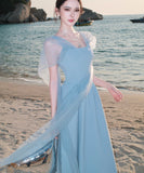 ロングドレス キャバドレス エレガント フレンチ チュール レースアップ リボン 写真映え リゾート JC2-MK-T-157A-8329