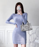 【2色】ミニドレス キャバドレス セクシー 韓国風 細見え タイトフィット クルーネック ニットワンピ ボディコン 通勤 デート お出かけ JC2-MLS59336445