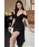 ミニドレス キャバドレス セクシー メッシュ キャミワンピ スリット入り スパンコール 前ミニ クラブ JC2-JX5802