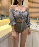 【2色】水着新作 モノキニ ビキニ ビーチ 可愛い パフ袖 INS話題 YH7-CF-AD1179