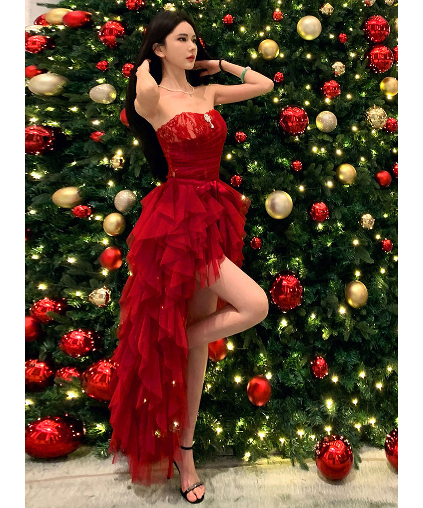 ミニドレス キャバドレス セクシー ベアトップ フィッシュテール 立体